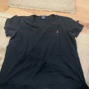 Ralph Lauren Black Tee with Pink Polo Logo